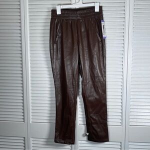 DKNY Jeans Faux Leather Jogger Pants Brown XS Elastic Waist Pockets NWT